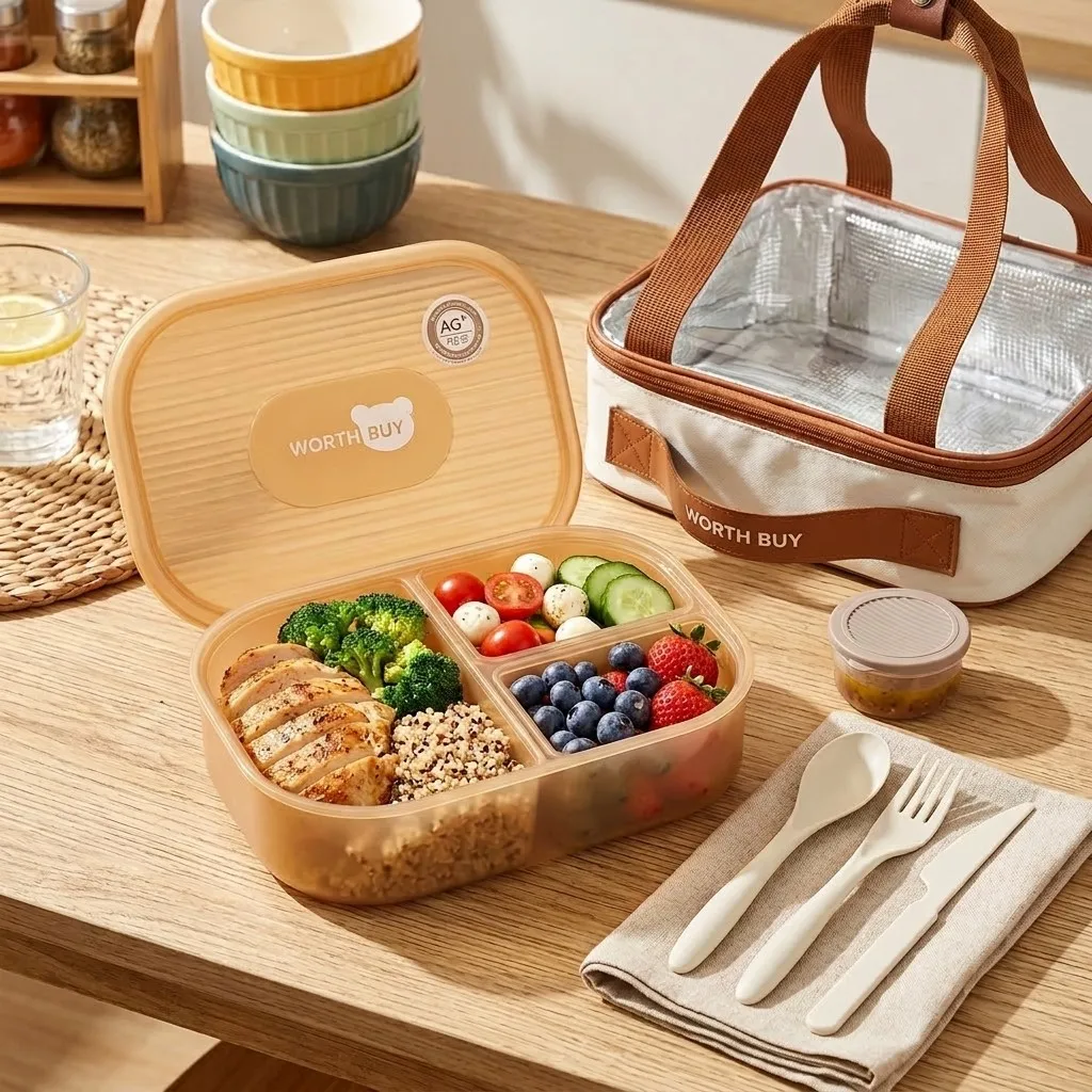 Meal Prep Or Prep Meal - Plastikowe pudełko bento z przegródkami, 3-komorowe