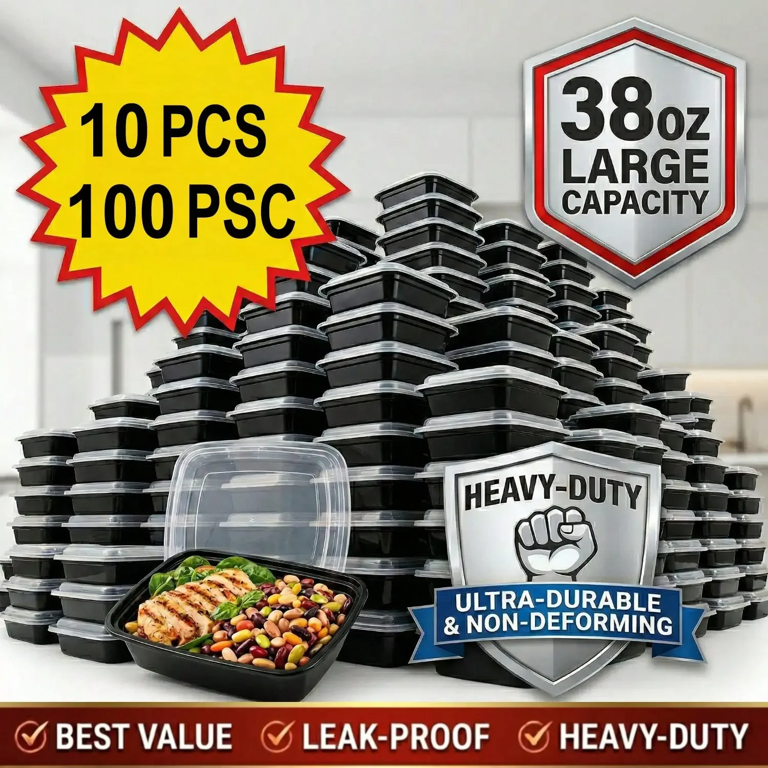 10/100 sztuk, czarne, prostoką – Meal Prep Kitchen recenzja i cena